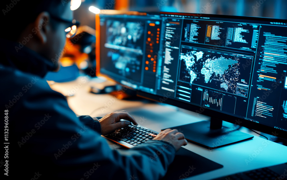 Aufkleber forensic expert examining pathology data in a high-tech cyber lab environment for advanced investiga