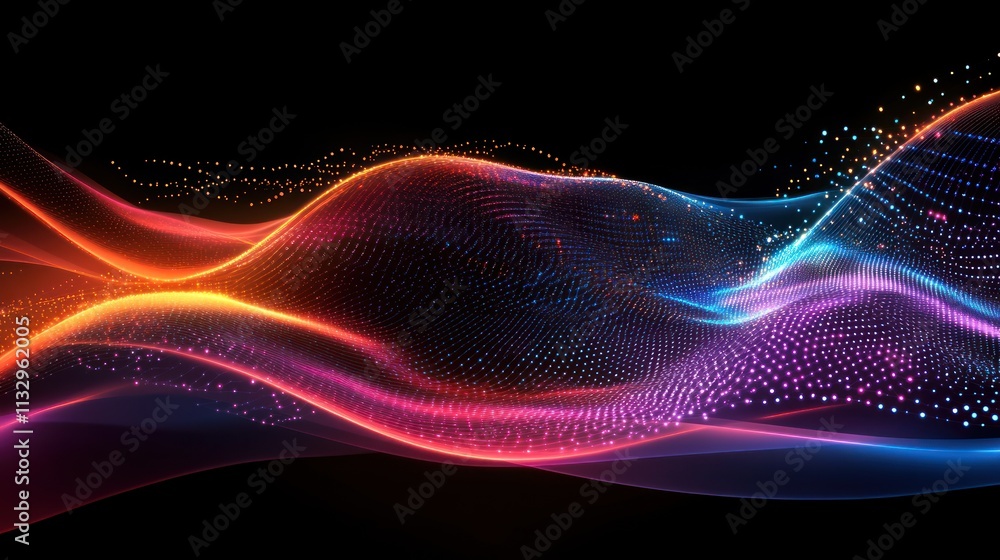 Aufkleber abstract wave design with vibrant colors and glowing dots on a dark background.
