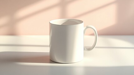 Fototapeta premium Minimalistic White Coffee Mug on a Bright Surface with Soft Shadows and Natural Light Creating a Calm and Inviting Atmosphere