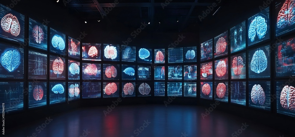Poster A gallery displaying vibrant brain imagery and data visualizations.
