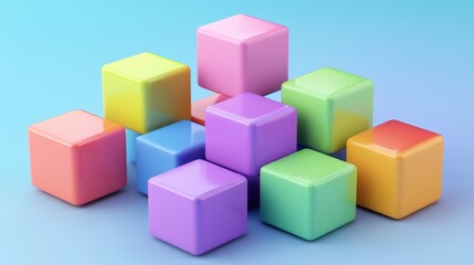 Obraz premium Colorful Cubes Arrangement Pastel Rainbow Blocks Abstract 3D Render Modern Geometric Design