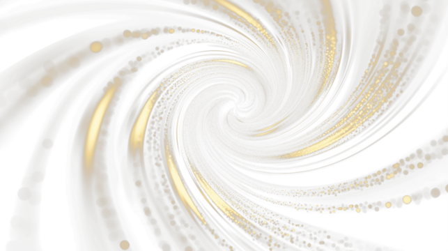 Glittery champagne gold lines forming abstract spiral isolated on transparent background, cutout
