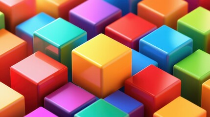 Fototapeta premium Vibrant Colorful Cubes Abstract Background: A Symphony of Shiny, Glossy Blocks