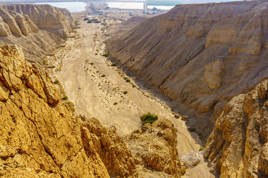 Desert cliffs and landscape in Qumran, near the Dead Sea