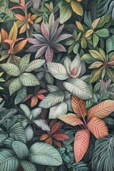 Fototapeta premium Lush Tropical Foliage Abundant Green And Red Leaves