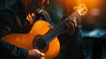 Obraz premium Man Playing Classical Guitar