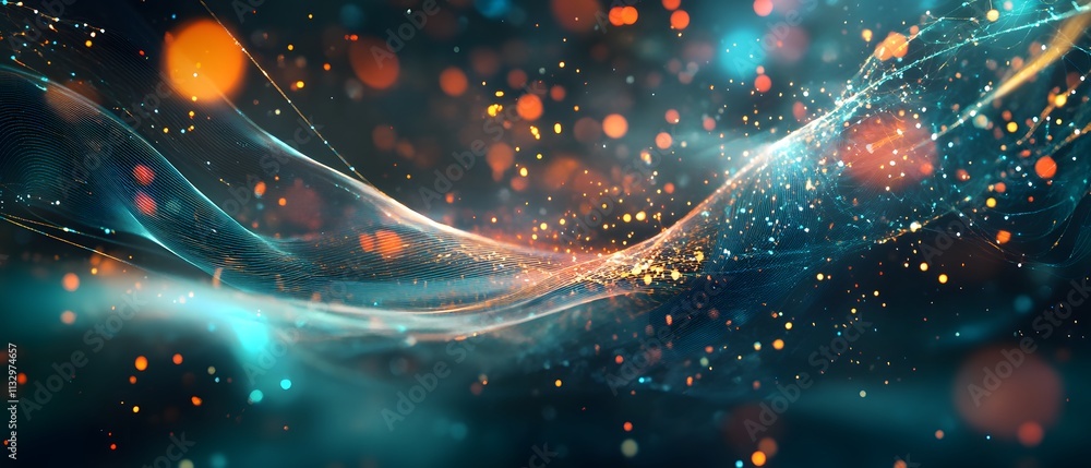 Poster Abstract Light Waves with Glowing Bokeh Effect in Vibrant Colors Ideal for Backgrounds and Creative Design Projects