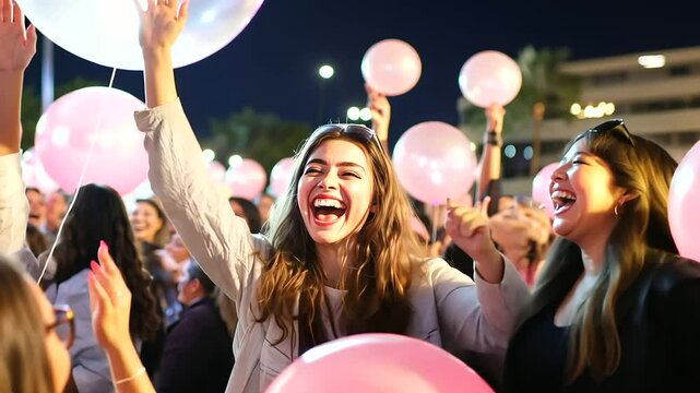 Crowd Engaging in Fun Activity with Giant Beach Ball Toss