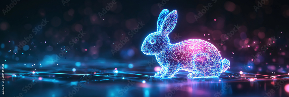 Poster a cyber sports performance analytics icon featuring a glowing rabbit, representing online platforms 