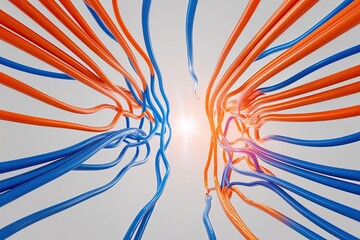 Vibrant Orange and Blue Electric Currents Isolated on Beautiful White Background