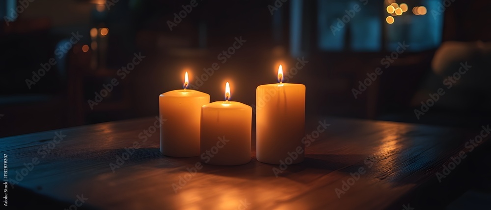 Poster warm and inviting candlelight ambiance in a cozy setting with soft glow, ideal for relaxation, medit