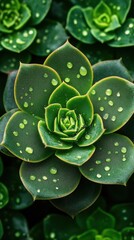 Obraz premium A close-up of a succulent plant with water droplets on its leaves.