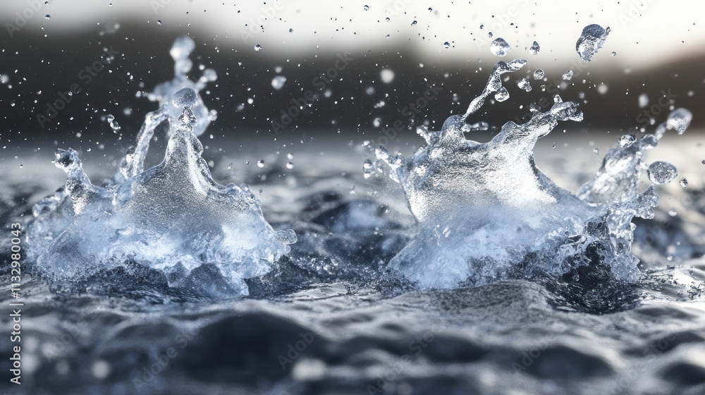 Poster Close-up of water splashes creating dynamic patterns on a surface.