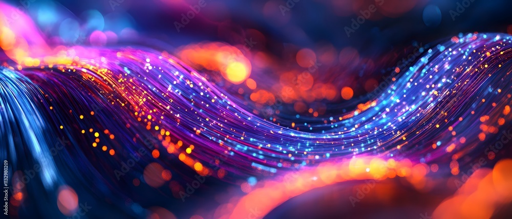 Aufkleber Vibrant Abstract Waves of Light with Colorful Bokeh Effects Creating a Dynamic, Energetic Atmosphere in a Modern Digital Art Background