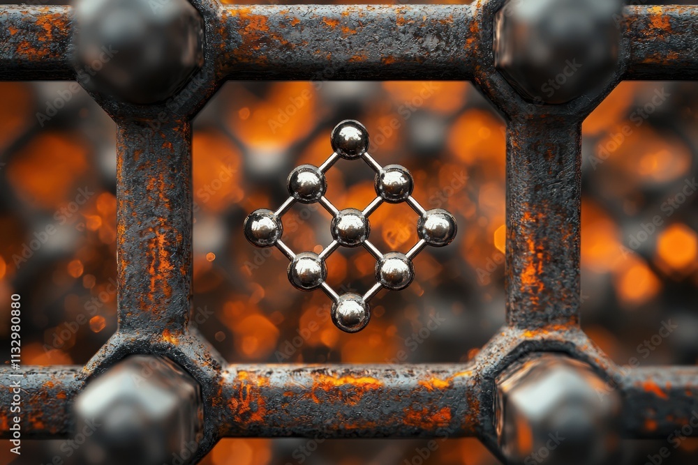 Poster exploring the intricacies of metal molecular lattice structures laboratory setting scientific imager