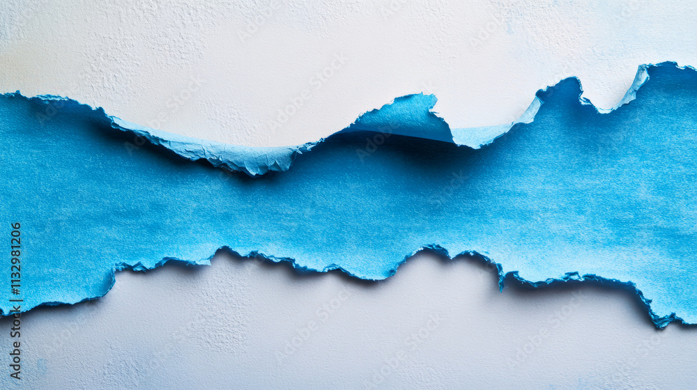 Aufkleber blue torn paper texture on white background with interesting shape and depth of field effect