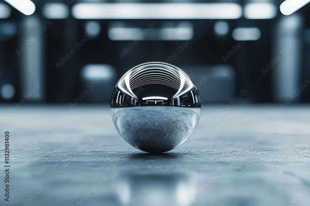 Poster indestructible metallic sphere symbolizing strength in a futuristic urban environment close-up photo