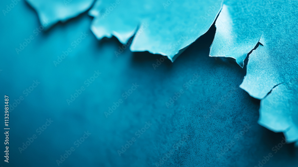 Aufkleber close-up view of torn and peeling blue paper with abstract artistic background texture