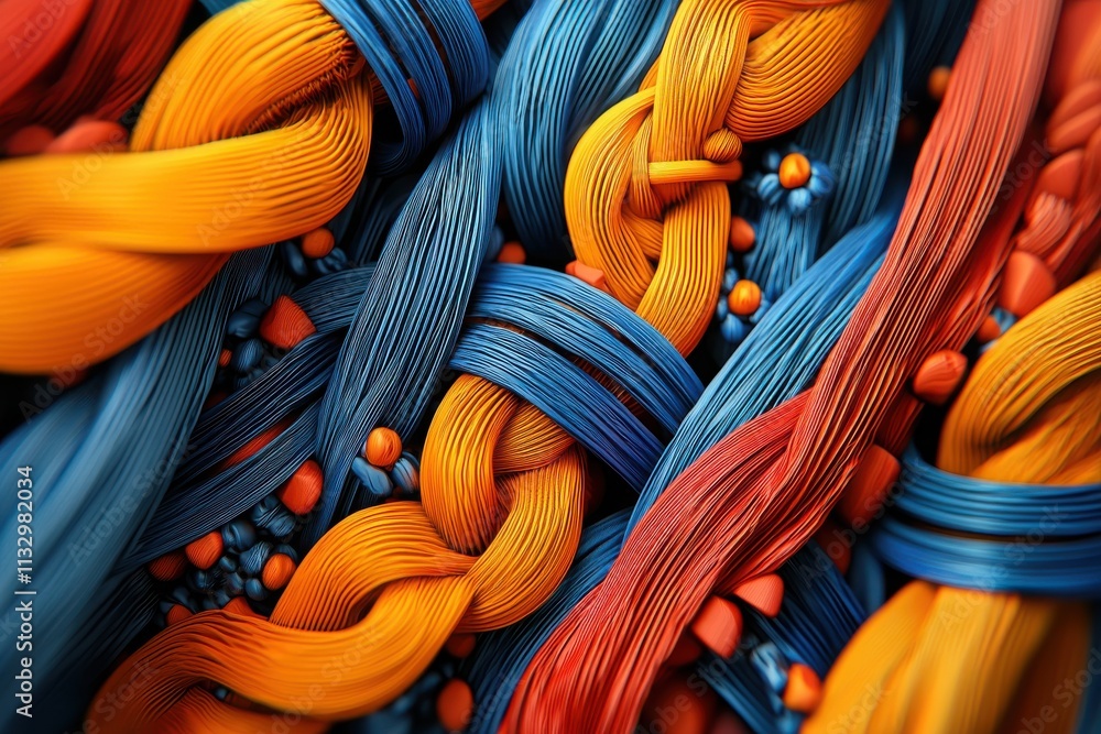 Poster dynamic interaction of polymer chains abstract art digital illustration vivid environment close-up v