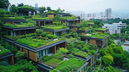 Concept of Green Roof Oases. Urban rooftops as vibrant, green spaces that contribute to...