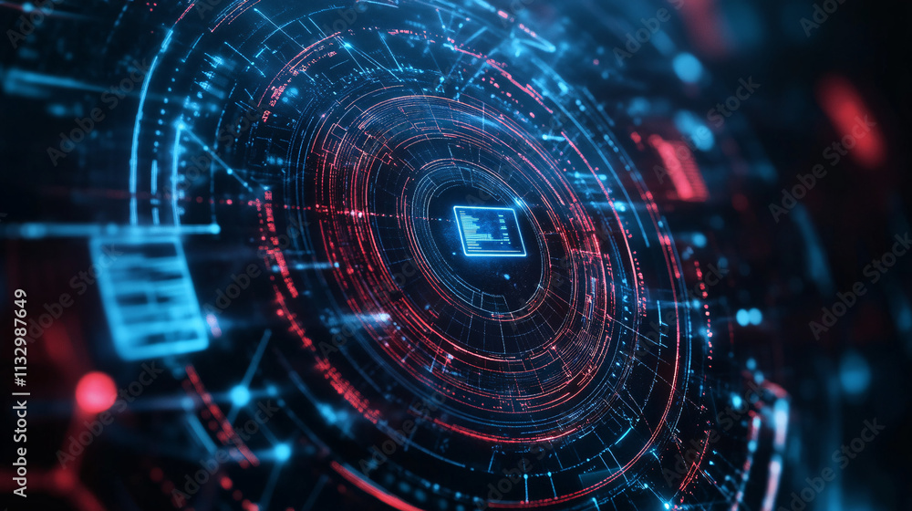 Poster a cyber technology integration icon with data visualization, representing online platforms for enhan
