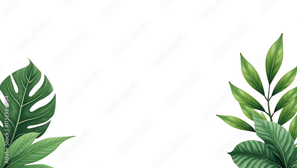 Poster Tropical botanical elements are placed on a white background with generous negative space for a clean and natural design look._00002_