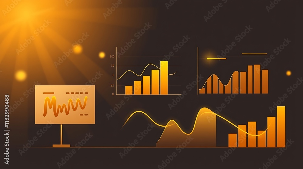 Poster golden growth: a captivating visualization of business success with a glowing, abstract presentation
