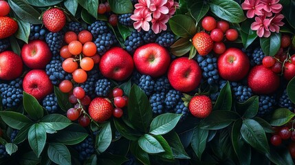 Obraz premium Fresh apples and berries in a colorful arrangement