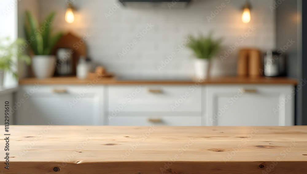 Poster The wood table top is placed in a blurred kitchen background to create a key visual for product display and design montages._00001_