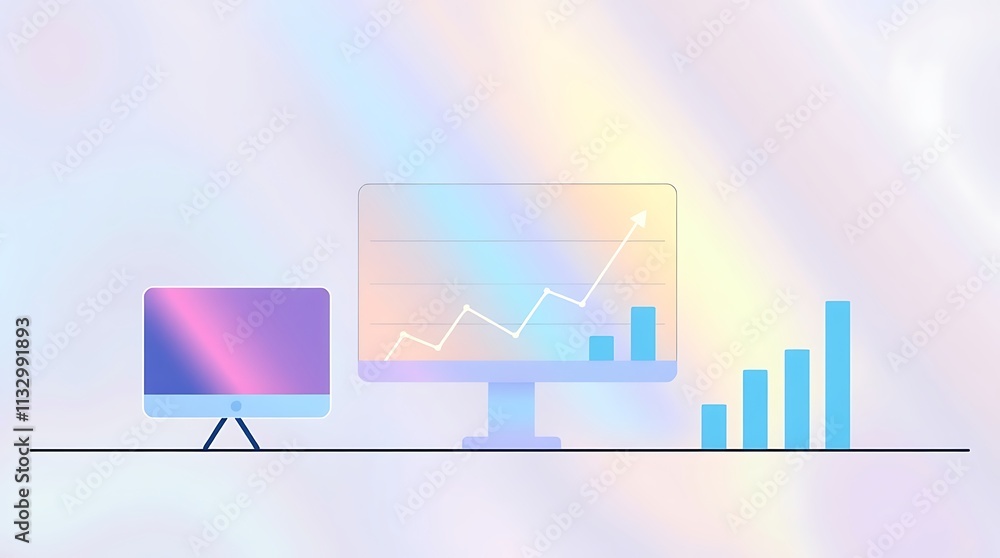 Poster growth and progress: a minimalist and stylish illustration of a computer screen displaying a rising 