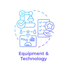 Equipment and technology blue gradient concept icon. Advanced tools and systems used in manufacturing. Round shape line illustration. Abstract idea. Graphic design. Easy to use in article