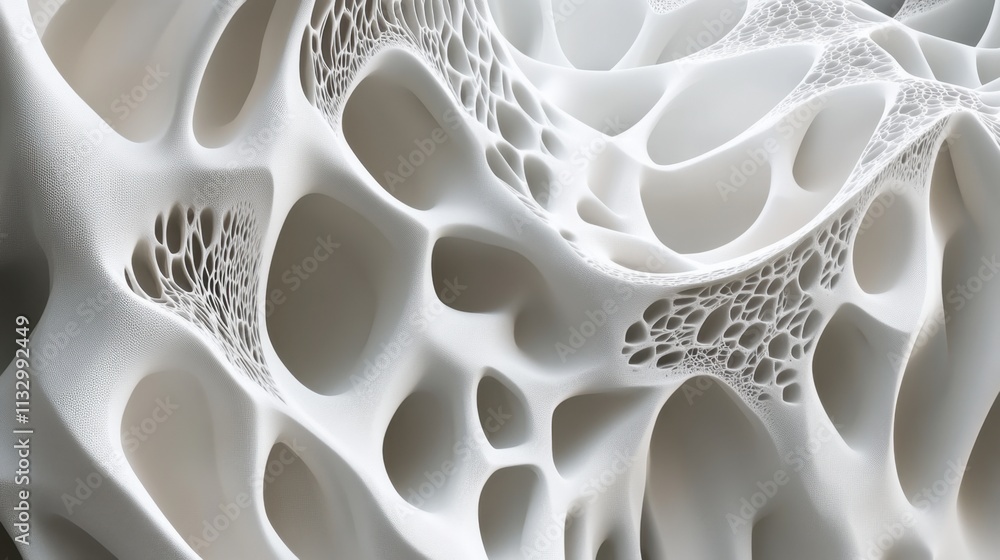 Poster abstract white organic structure detailed 3d render of intricate cellular pattern design