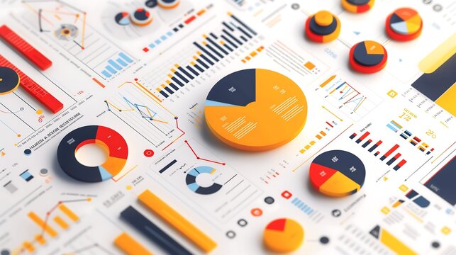 business statistics info graphics, pie charts, bar graphs, and numerical data, business growth analysis	