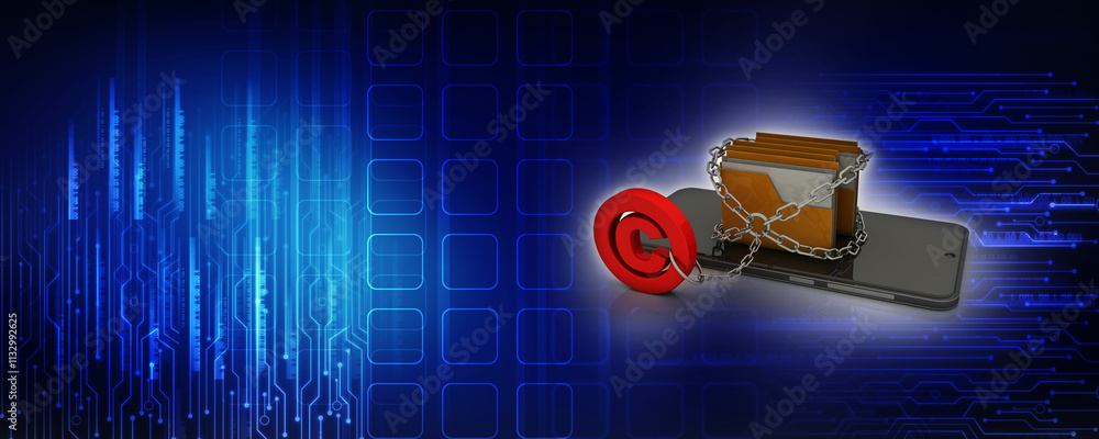 Poster 3d rendering mobile folder storage with copyright lock