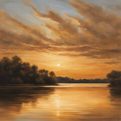 Obraz premium sunset on the river