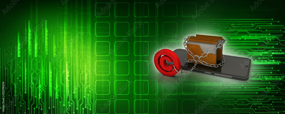 Poster 3d rendering mobile folder storage with copyright lock