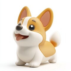 Naklejka premium A 3D corgi icon with oversized paws and a wagging tail, standing against a clean white background