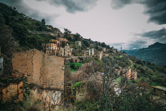 ruins of the ghost town of Gairo, central Sardinia