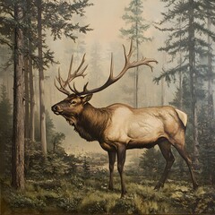 Scenic autumn meadow highlighted by a majestic elk in quiet repose.