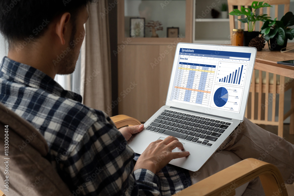 Poster spreadsheet document information financial startup concept. data and graphs in spreadsheet documents
