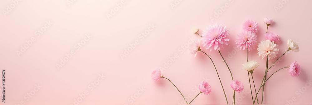 Poster Pastel flowers on a solid background create a soft and delicate decorative design element in interior space planning._00001_
