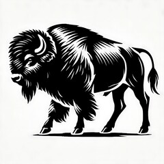 Obraz premium Bison Buffalo Logo silhouette vector, Bison Vector illustration black and white