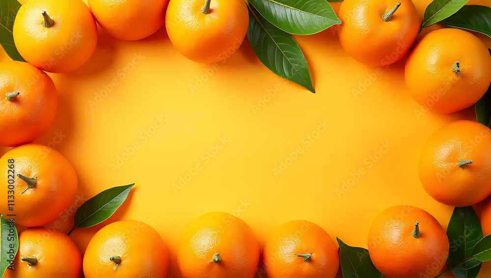 Poster Orange fruits are arranged in a vibrant and colorful flat lay composition on a simple background for display purposes._00002_