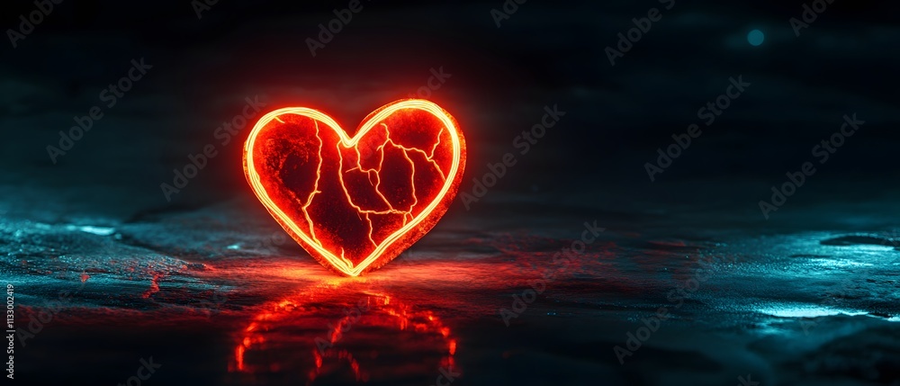 Aufkleber Glowing Heart Shape with Lightning Effects on Dark Surface Creating an Atmosphere of Passion and Energy in Creative Digital Art Illustration