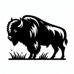 Obraz premium Bison Buffalo Logo silhouette vector, Bison Vector illustration black and white