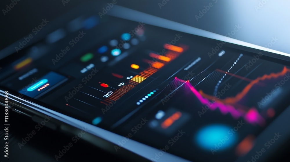 Aufkleber data visualization analysis on mobile device office space digital insights technology environment cl