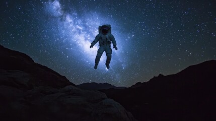 Obraz premium A captivating scene of an astronaut floating with the Milky Way shimmering in the background.