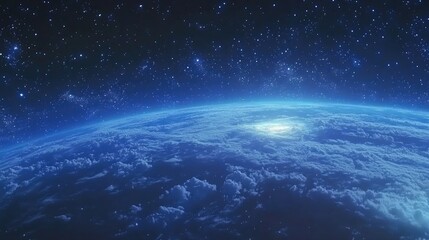 Obraz premium A lone astronaut floating serenely, with twinkling stars and Earth glowing in the background.