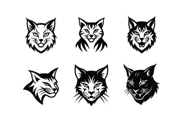 Fototapeta premium Various styles of a bobcat's logo, labeled linocut primitive vector design illustration.
