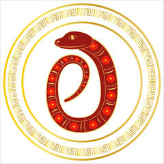 Chinese 2025 Red New Year Zodiac Asia Snake with Gradient Circle Ornament
